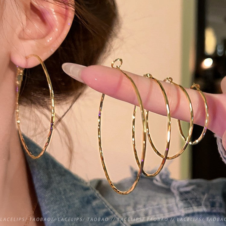 S925 silver needle European and American exaggerated personality plain ring earrings women's fashion temperament cold wind geometric large circle stud earrings