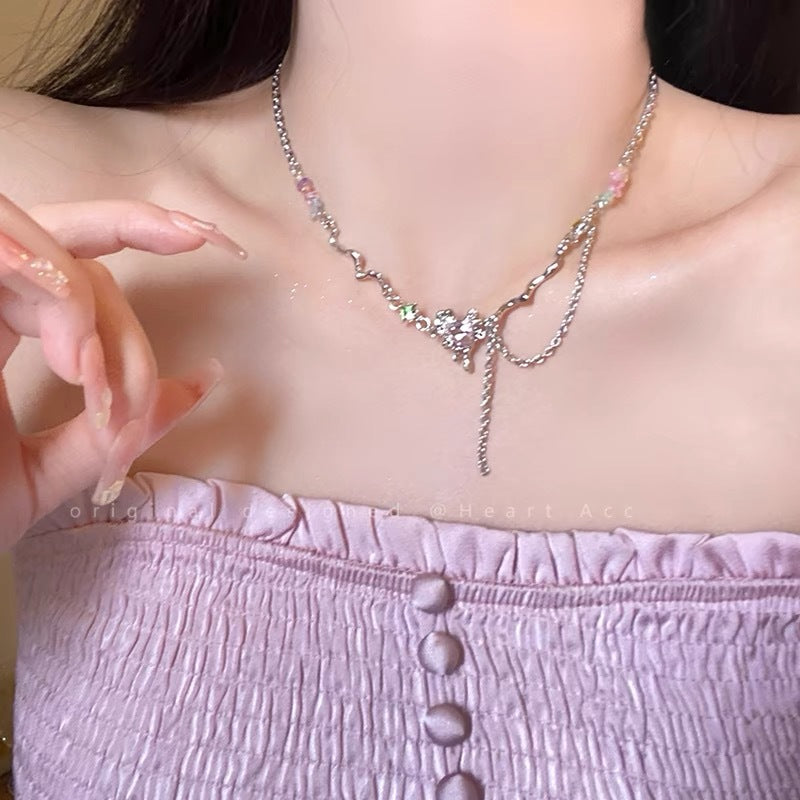 Color gravel love necklace women's summer niche design sense collarbone chain sweet cool Spice girl style neck chain accessories