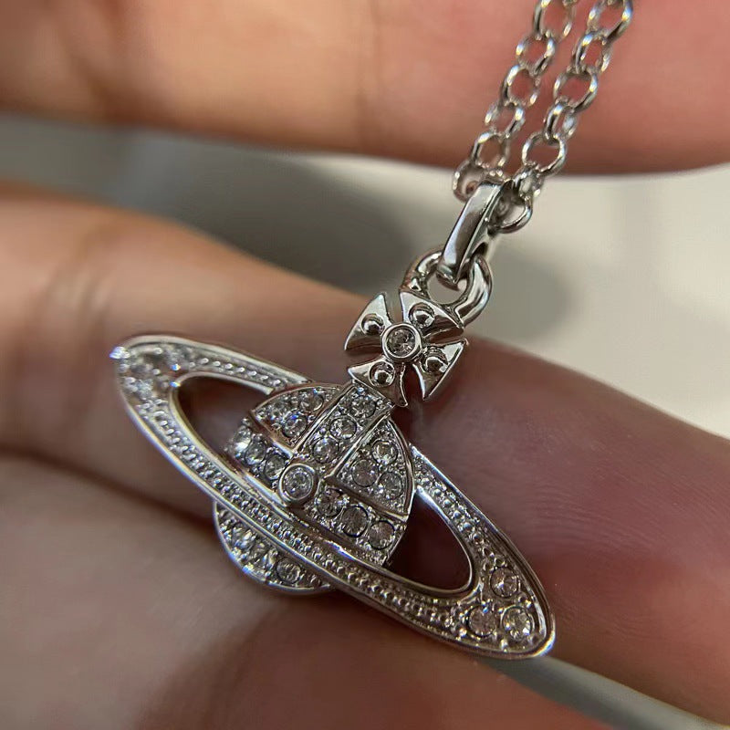 The Queen Mother of the West, Saturn Chain Necklace, Rivet Punk Saturn Necklace, Full of Diamonds, Niche Pendants, Explosive