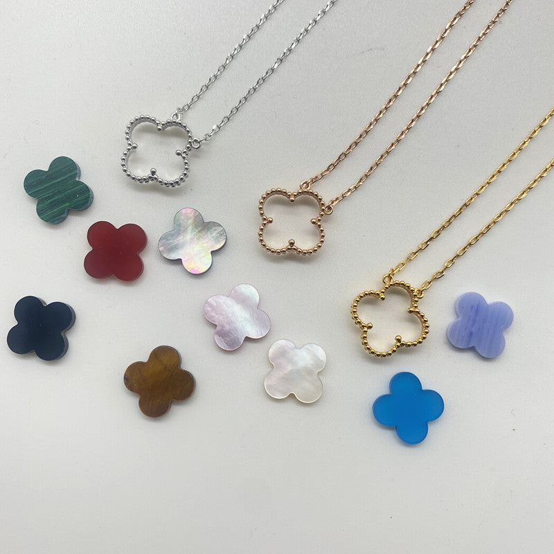 18k four-leaf clover necklace women's bracelet white fritillary chalcedony collarbone chain lucky grass give girlfriend snake bone chain necklace