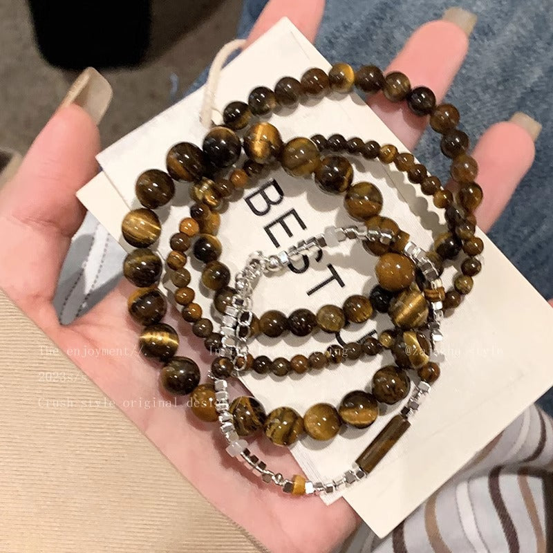 Broken silver tiger's eye stone splicing beaded bracelet women's autumn and winter niche retro jewelry student couple personalized bracelet