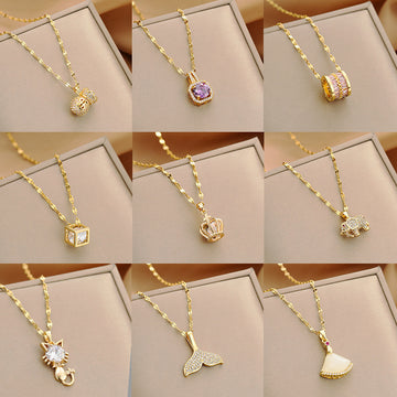 Korean version of gold luxury diamond-encrusted titanium steel necklace women's fashion small waist H pendant Internet celebrity premium collarbone chain wholesale