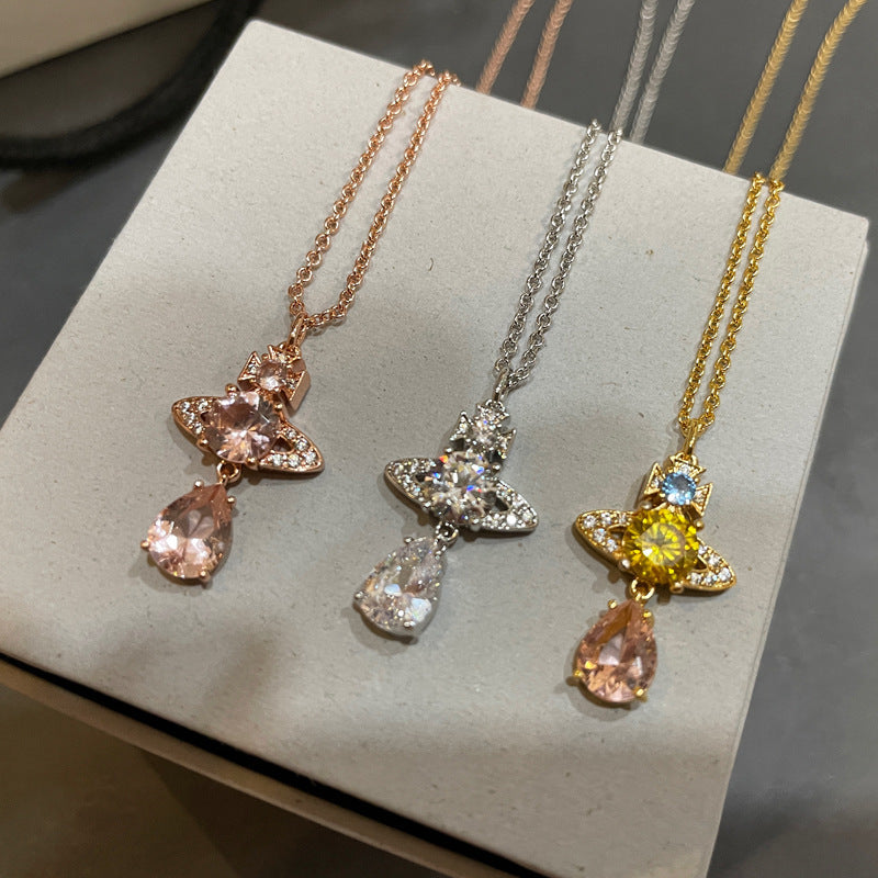 Multi-color Western Queen Mother, mermaid tears, drop diamond necklace, Seiko thick gold, small sweet potato, live broadcast hit