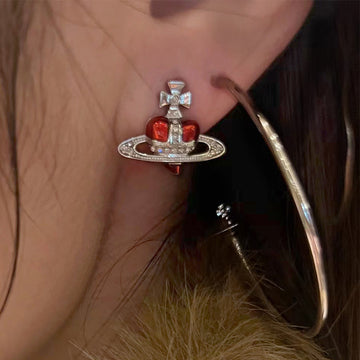 The Queen Mother of the West, classic enamel paint, crooked love Saturn stud earrings, diamond-inlaid heart-shaped peach heart earrings, niche design sense