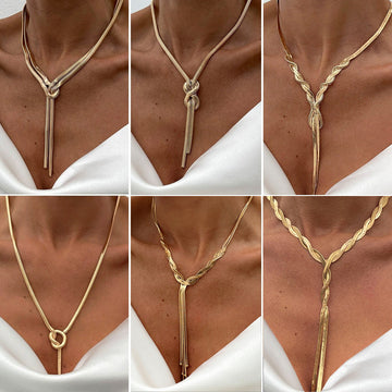 European and American r jewelry, cold wind Y-shaped metal snake bone necklace, simple line necklace with personality