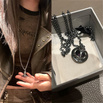 West Queen Mother Medium Gun Black Grape Purple Ball Flyer orb necklace three-dimensional Saturn planet sweater chain long chain