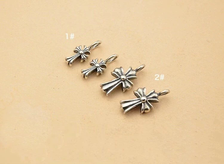 Trendy retro old small cross 925 silver thai silver accessories flower bracelet DIY beads loose beads beads round beads