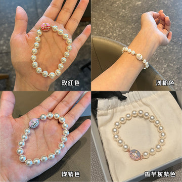 Queen Mother West color enamel clasp pearl bracelet new magnetic clasp bracelet magnetic enamel Saturn pearl bracelet