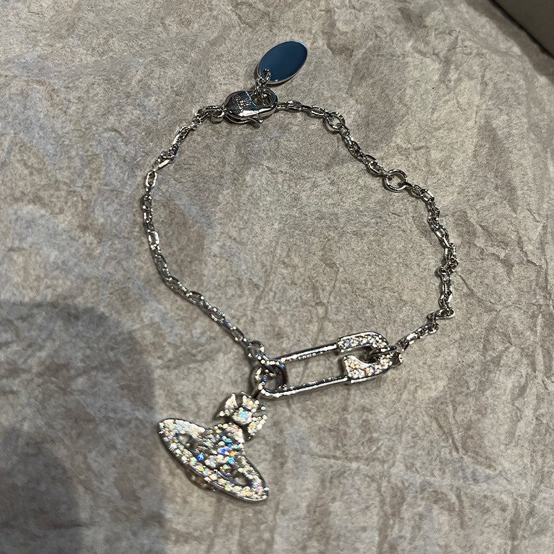 Seiko Queen West pin chain bracelet burst full of diamond paper clip chain Saturn planet hand ornament high-end