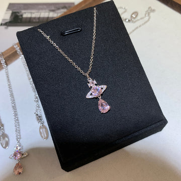 The Queen Mother of the West pink diamond mermaid tears drop diamond necklace Seiko thick gold small sweet potato live broadcast hit