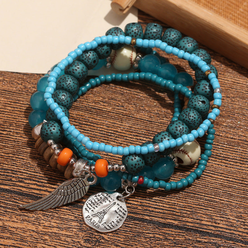 Bohemian multi-layer rice bead bracelet wings personalized versatile bracelet ethnic style travel photo bracelet female hair