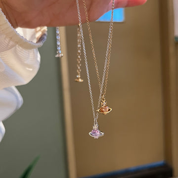 23 new Seiko West Queen Mother 925 silver heart Saturn necklace mini purple gold love diamond design