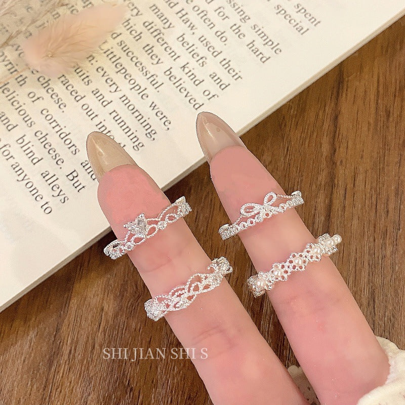 "Summer Love" French Bow Lace Braided Open Ring Niche Simple Design Stacked Ring