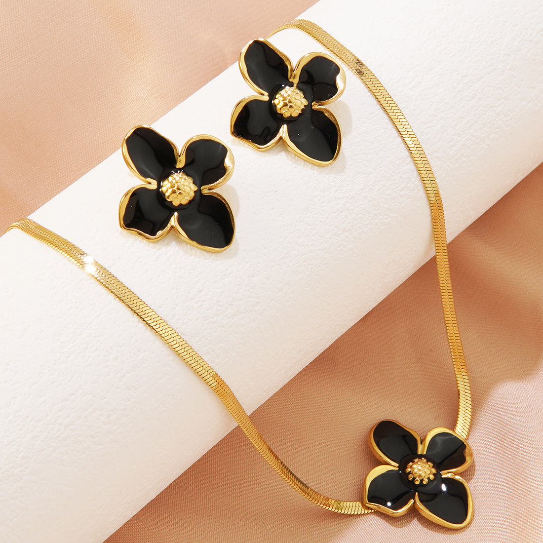 r hot sale shein color dripping egg flower stainless steel jewelry set dopamine flower earrings necklace