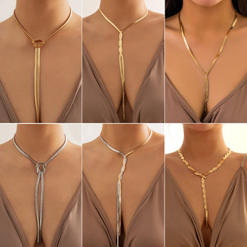 European and American jewelry, metal wind snake bone chain necklace, geometric long woven collarbone necklace, light luxury and high-end sense