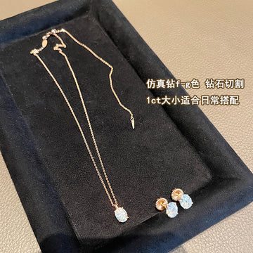 Live broadcast hit 925 silver oval diamond necklace, one-carat pigeon egg pendant, minimalist single diamond clavicle chain