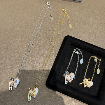 Seiko West Queen Mother love pin necklace gold silver heavy feel niche fashionable jewelry