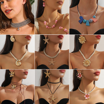 European and American  personalized starfish necklace earrings set fashionable high-end collarbone chain light luxury vacation style necklace women