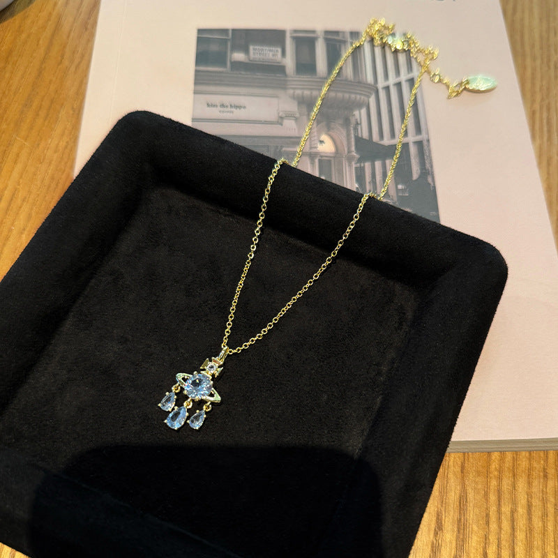 Queen Mother West Dream Catcher Saturn Necklace Trumpet Pop Crystal Diamond Mermaid Tear Pendant Clavicle Chain Live Broadcast Explosive Fashion