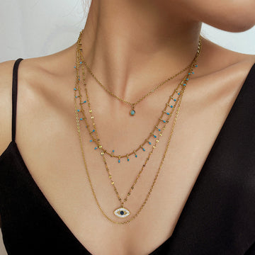 European and American ins experts Internet celebrity live streaming host necklace multi-layer titanium steel collarbone chain four-layer niche design non-collision jewelry