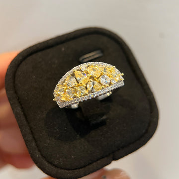 The live broadcast hit 925 sterling silver yellow diamond ring is full of diamonds, and the Seiko micro-inlay retro palace style jewelry is hand-decorated
