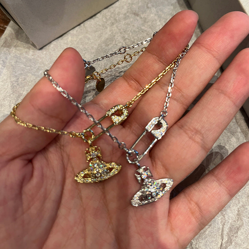 Seiko Queen West pin chain bracelet burst full of diamond paper clip chain Saturn planet hand ornament high-end