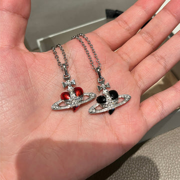 Queen Mother of the West enamel Saturn red heart necklace black enamel heart necklace punk babes jewelry