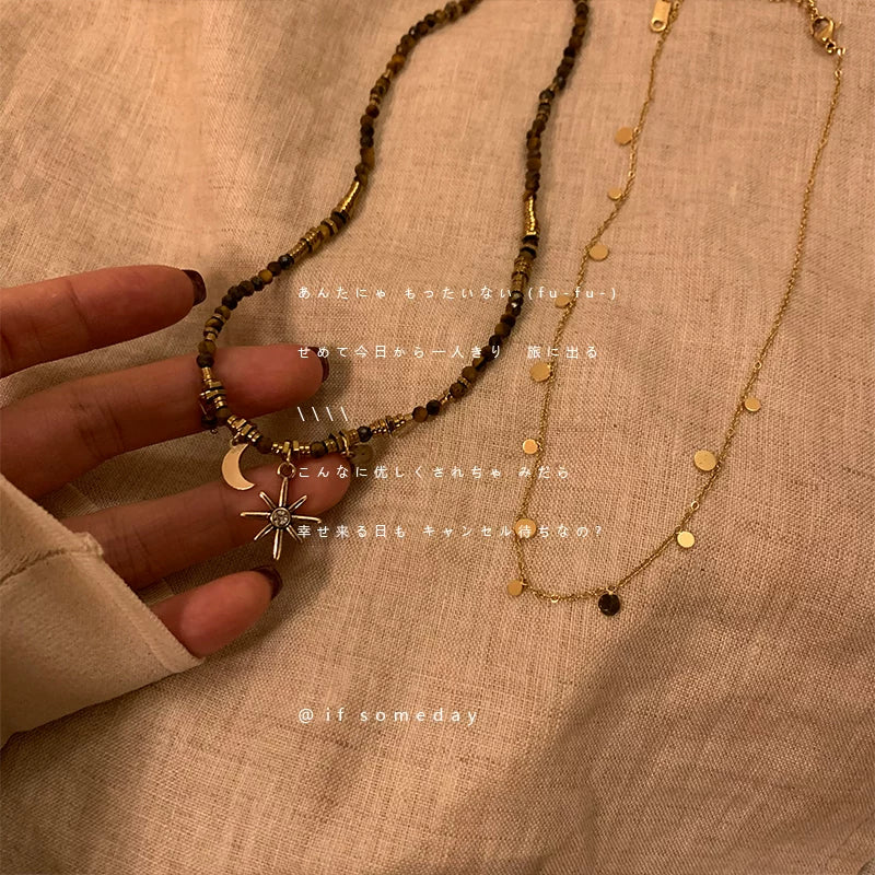 Sunflower, autumn and winter stacked Maillard necklace light luxury niche high-end clavicle chain simple retro sweater chain