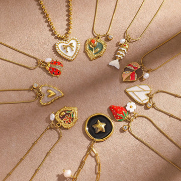 MYYA European and American stainless steel non-fading necklace dripping oil love strawberry ladybug pendant neck chain plated with 18k gold necklace