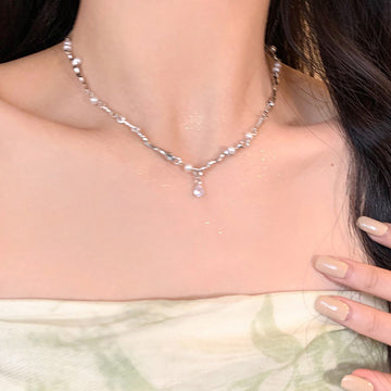 Pure desire wind~ pearl zircon splicing necklace female ins cold wind bracelet collarbone chain Internet celebrity neck chain