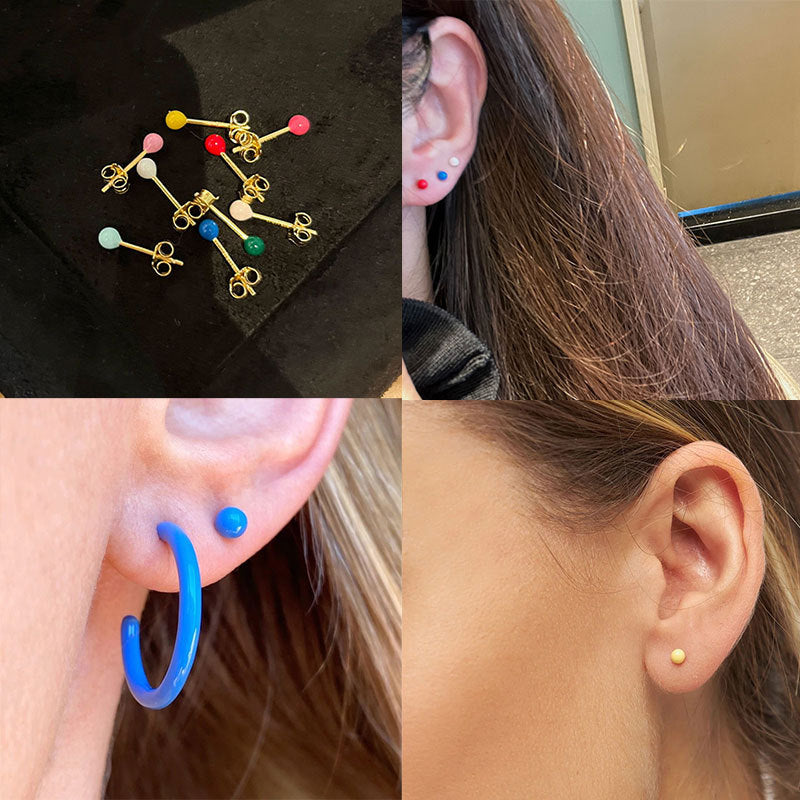 Ear piercings ~ Bai Baihe with the same style of earrings, colorful niche sterling silver studs, matchsticks, enamel round ball earrings, lulu
