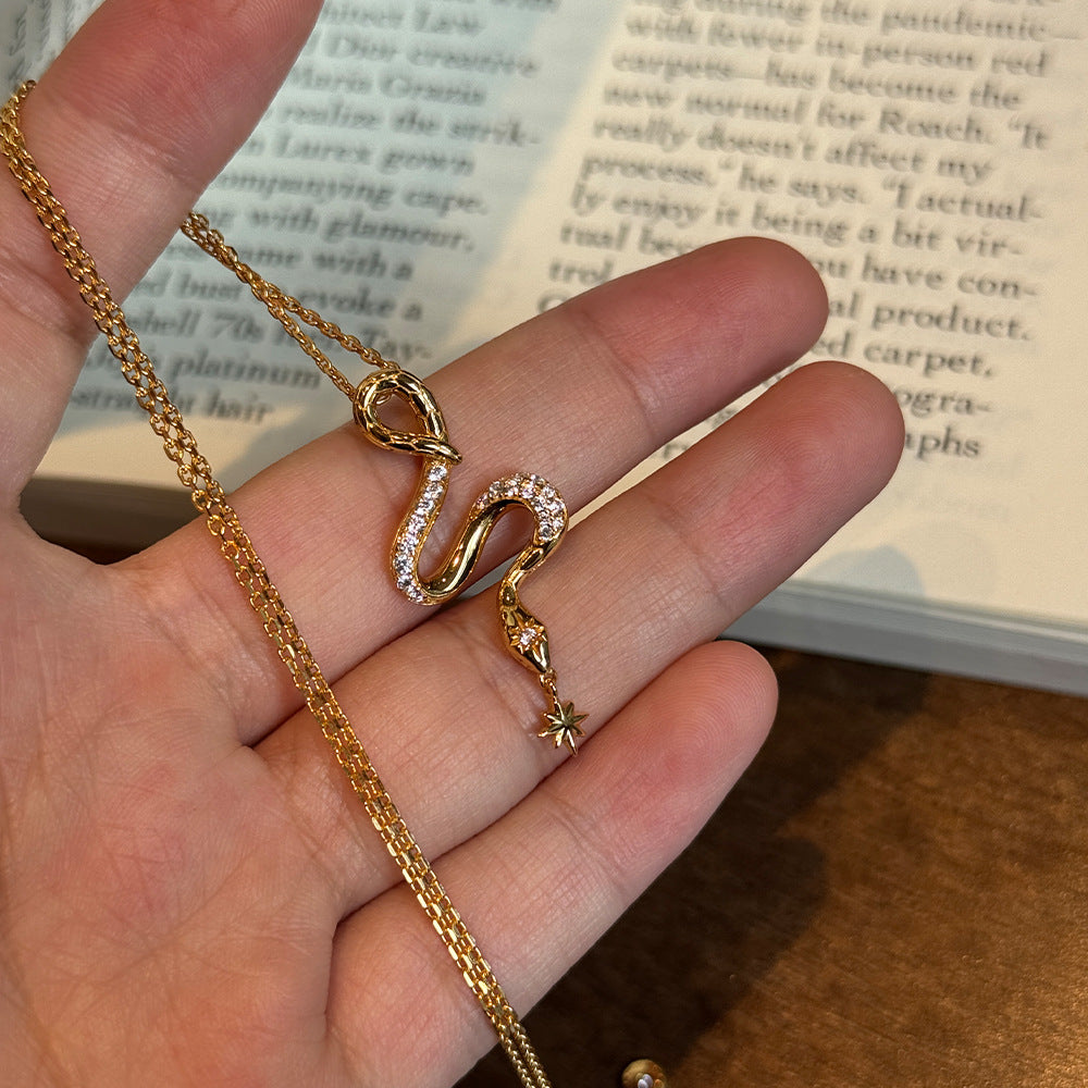 Live broadcast explosive 925 silver gold snake eight-pointed star necklace dot diamond spirit snake pendant zodiac natal year jewelry replacement