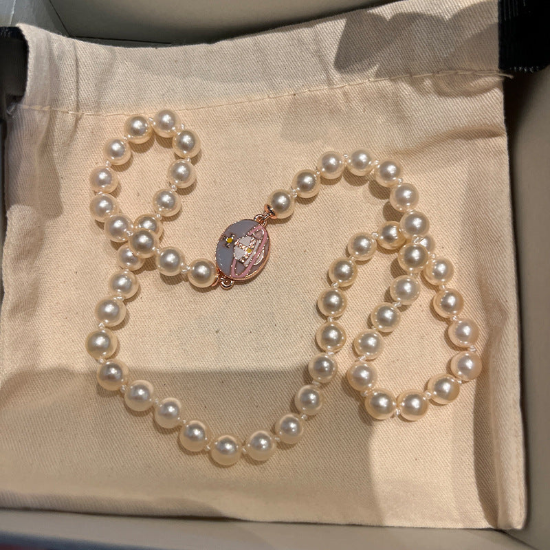 Queen Mother West, color enamel buckle, pearl necklace, enamel magnetic buckle pendant, sweet cool wind, niche magnetic clavicle chain