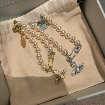 Queen Mother West pin pearl bracelet Saturn paper clip hand ornament Shijia pearl bracelet blogger planting grass