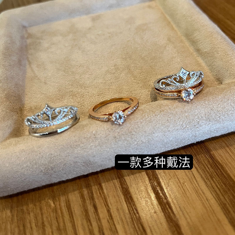 Heavy industry model fireworks castle hollow ring a multi-wear crown ring female niche high-end design model stacked