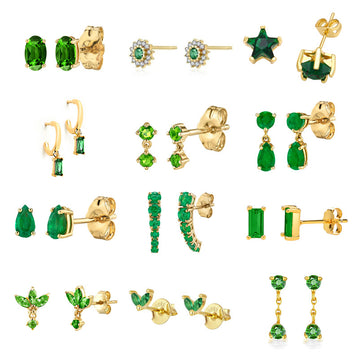 Hot-selling European and American emerald earrings women's fashion simple and versatile geometric earrings set s925 silver needle earrings