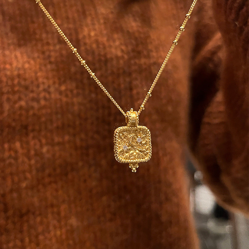 Niche design embossed square necklace universe for me waist series European and American style diamond square pendant