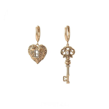 Retro love lock cylinder series asymmetric key love earrings