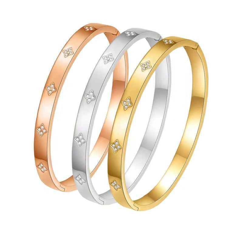 Europe and the United States  diamond-encrusted titanium steel bracelet popular simple fashion light luxury stainless steel bracelet does not fade jewelry wholesale