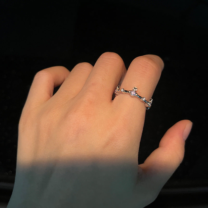 High Edition: Queen Mother Vivien 925 Sterling Silver Spaced Purple Round Diamond Crown Saturn Ring Premium Ring