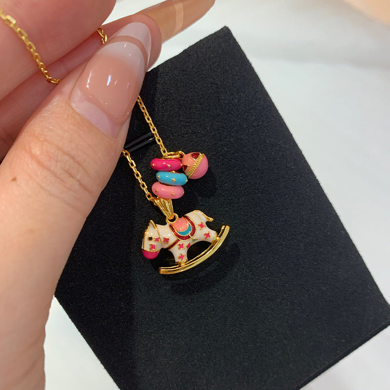 The live broadcast hit burnt blue enamel color Trojan horse necklace dopamine ring girl's heart pendant gold flat replacement