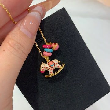 The live broadcast hit burnt blue enamel color Trojan horse necklace dopamine ring girl's heart pendant gold flat replacement