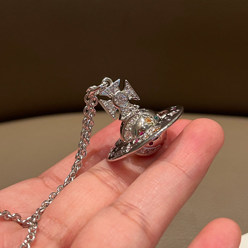 Queen Mother West Neon Diamond Planet Necklace Limited Edition Star, Moon Saturn, orb Pendant, Premium Sweater Chain Necklace